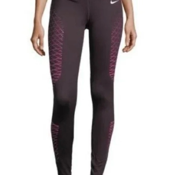 Nike Pants - Nike Womens Pink Plum Dri-Fit Leggings Power Fast Size Large Back Pocket